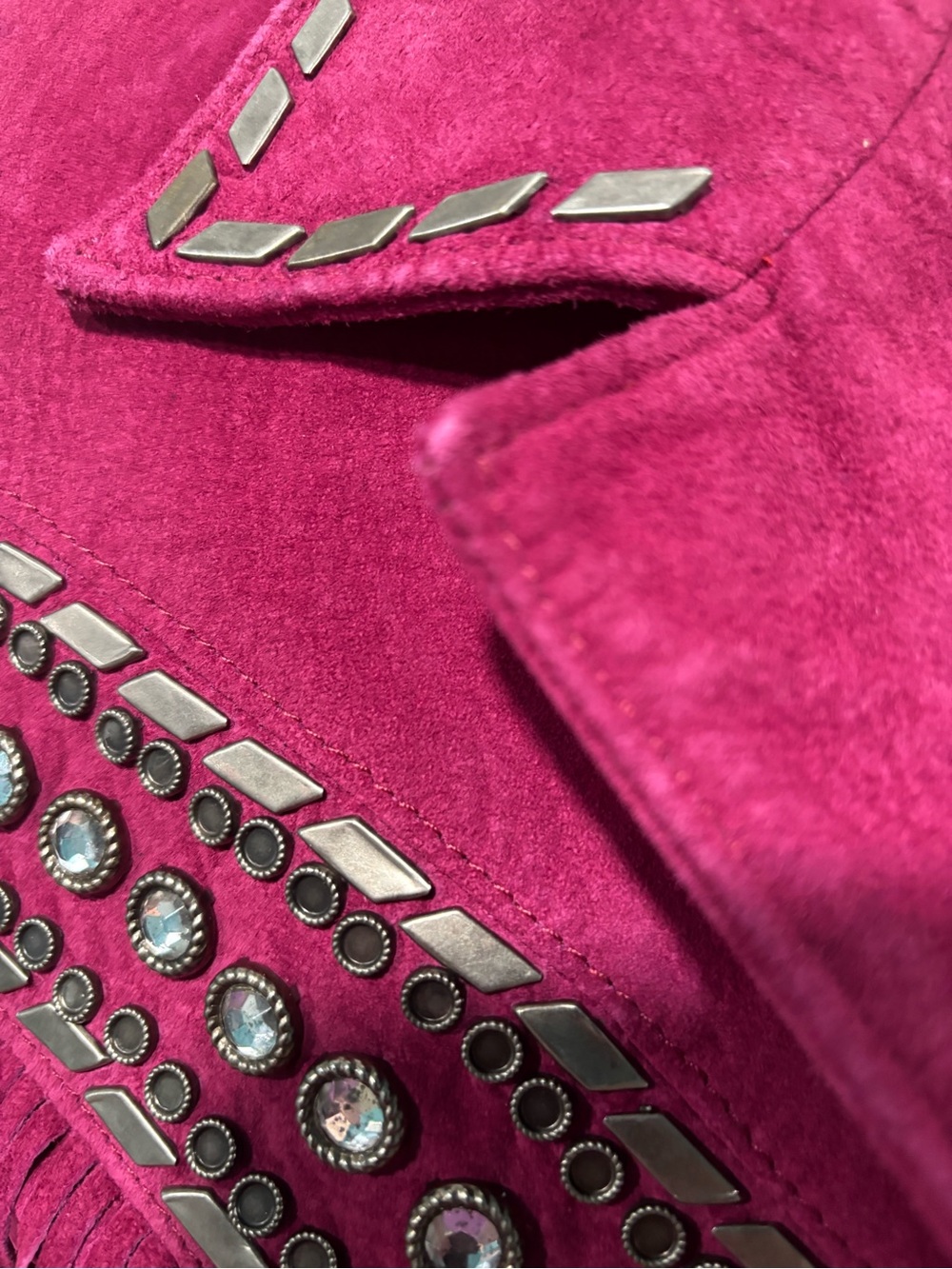 Double D Ranch Magenta Suede Fringe Jacket with Stud Accents - Picture 10 of 11